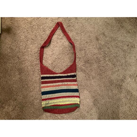 The Sak Crochet Stripe Shoulder Bag Red Blue Boho Hobo‎ Purse - Picture 2 of 8